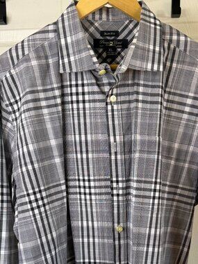 Pronto Uomo Flip Cuff Plaid Dress Shirt XL Gray Black Cotton